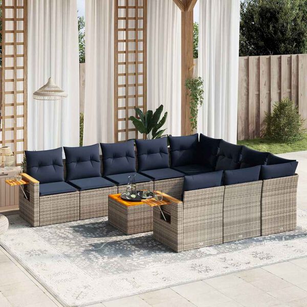 vidaXL Salon de jardin 11 pcs avec coussins gris r&eacute;sine tress&eacute;e