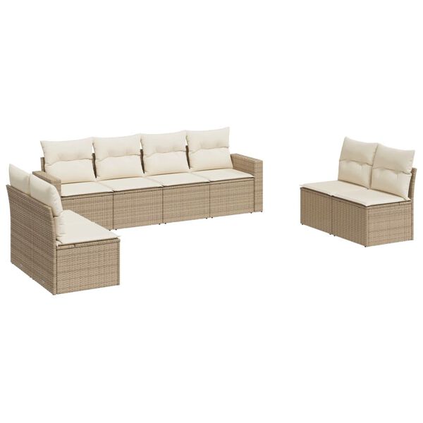 vidaXL Salon de jardin avec coussins 8 pcs beige r&eacute;sine tress&eacute;e