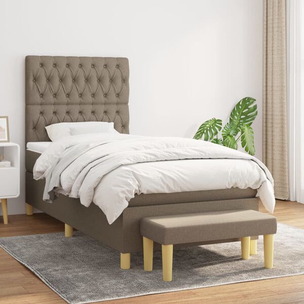 vidaXL Sommier &agrave; lattes de lit avec matelas Taupe 90x190 cm Tissu