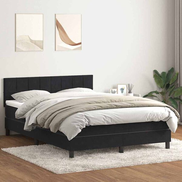vidaXL Sommier &agrave; lattes de lit avec matelas noir 140x210 cm velours