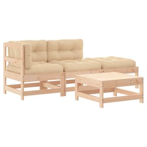 vidaXL Salon de jardin 4 pcs avec coussins bois massif