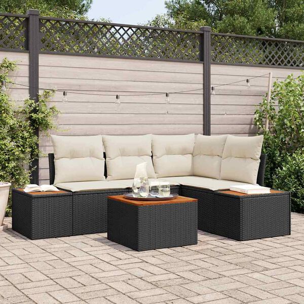 vidaXL Ensemble de canapé de jardin 4 pcs Noir et Crème Polyrotin
