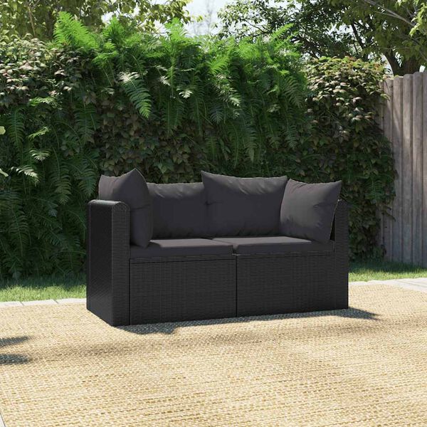 vidaXL Canapés de jardin 2 pcs avec coussins Résine tressée Noir