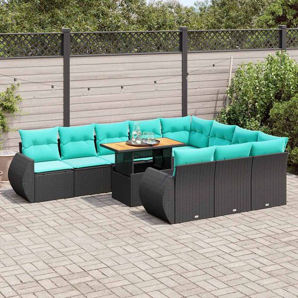 vidaXL Salon de jardin 11 pcs avec coussins noir r&eacute;sine tress&eacute;e