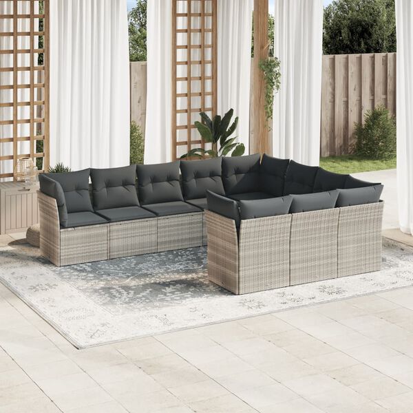vidaXL Salon de jardin avec coussins 10 pcs gris clair r&eacute;sine tress&eacute;e