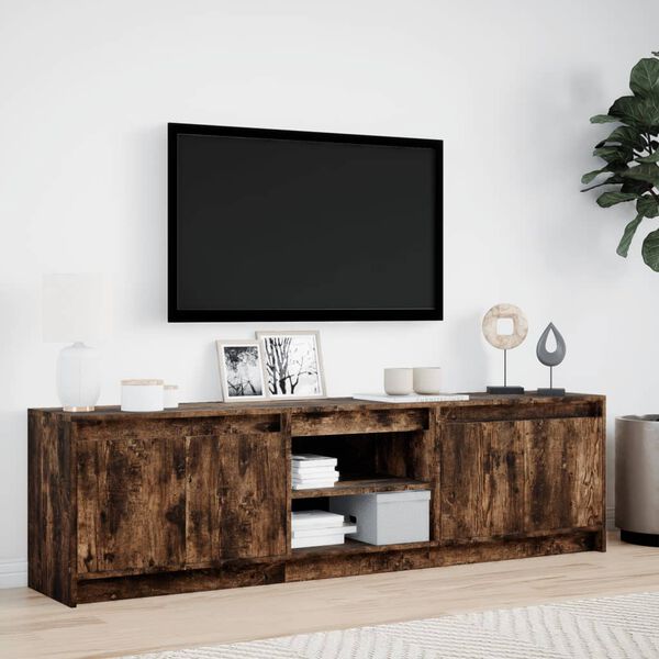 vidaXL Meuble TV avec LED chêne fumé 180x34x50 cm bois d'ingénierie