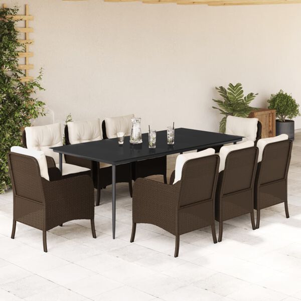vidaXL Ensemble &agrave; manger de jardin et coussins 9 pcs marron poly rotin