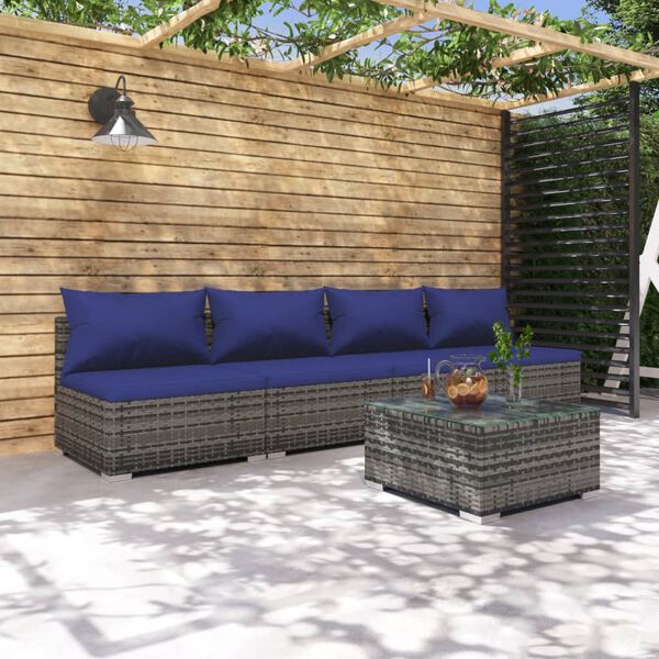 vidaXL Salon de jardin 5 pcs avec coussins r&eacute;sine tress&eacute;e gris