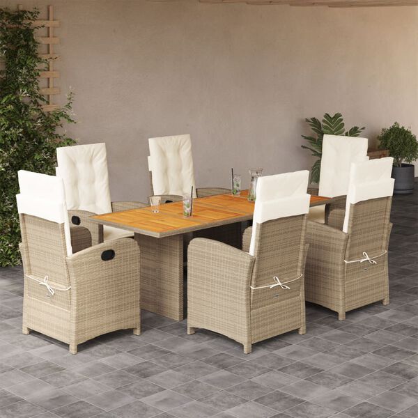 vidaXL Ensemble &agrave; manger de jardin coussins 7 pcs m&eacute;lange beige rotin