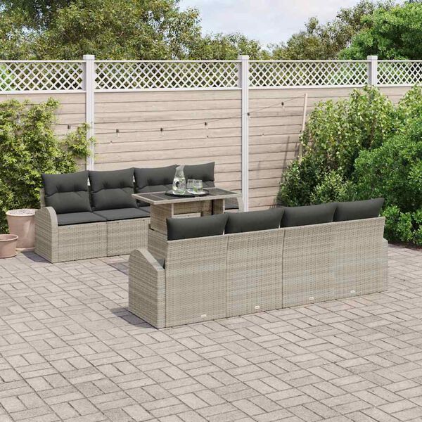 vidaXL Ensemble de canap&eacute; de jardin 9 pcs Gris clair Poly Rattan