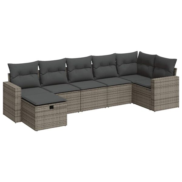 vidaXL Salon de jardin avec coussins 7 pcs gris r&eacute;sine tress&eacute;e