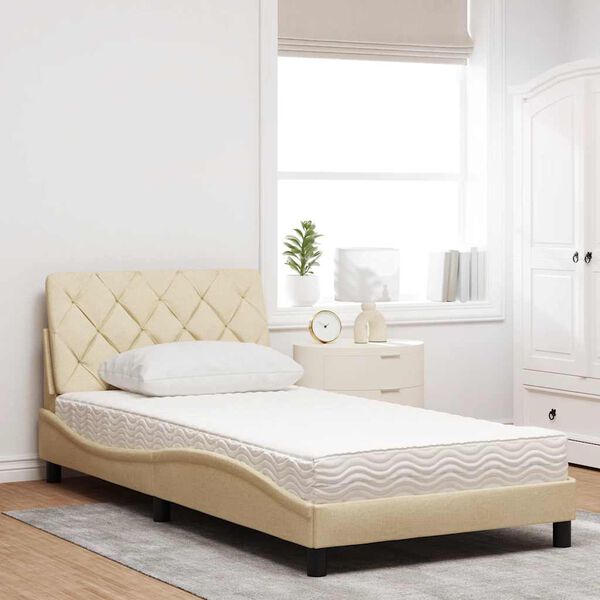 vidaXL Lit avec matelas cr&egrave;me 100x200 cm tissu