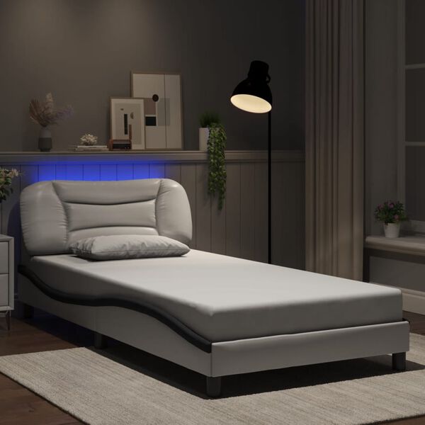 vidaXL Cadre de lit avec LED sans matelas Hvar blanc et noir 100x200 cm