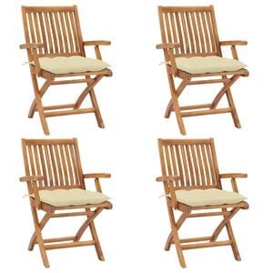 vidaXL Chaises pliantes avec coussins, 4 pi&egrave;ces, en teck massif