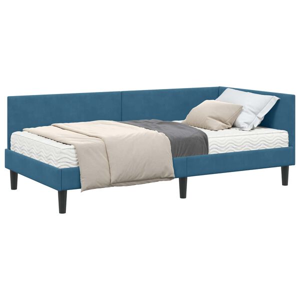 vidaXL Cadre de lit d'angle avec matelas Autre 2 pcs Bleu Velours