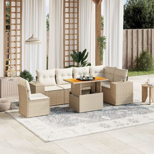 vidaXL Salon de jardin avec coussins 7 pcs beige r&eacute;sine tress&eacute;e