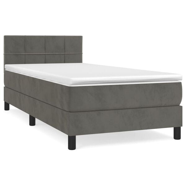 vidaXL Sommier &agrave; lattes de lit et matelas Gris fonc&eacute; 90x190 cm Velours