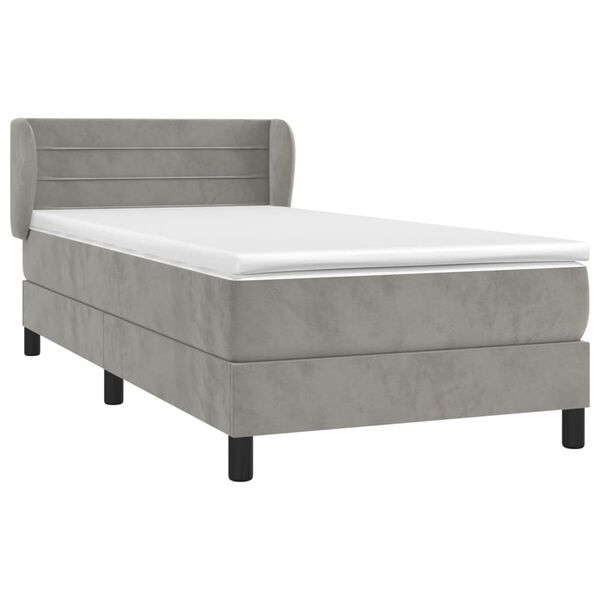 vidaXL Sommier &agrave; lattes de lit et matelas Gris clair 90x200 cm Velours