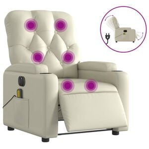 vidaXL Fauteuil de massage inclinable &eacute;lectrique cr&egrave;me similicuir