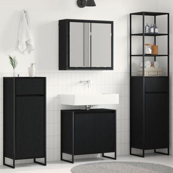 vidaXL Ensemble de mobilier de salle de bain avec tiroir Ch&ecirc;ne noir