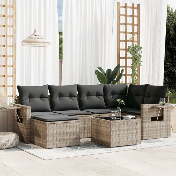 vidaXL Salon de jardin avec coussins 7 pcs gris clair r&eacute;sine tress&eacute;e