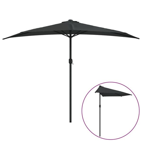 vidaXL Parasol de balcon avec m&acirc;t en aluminium Noir 300x155x223cm Demi