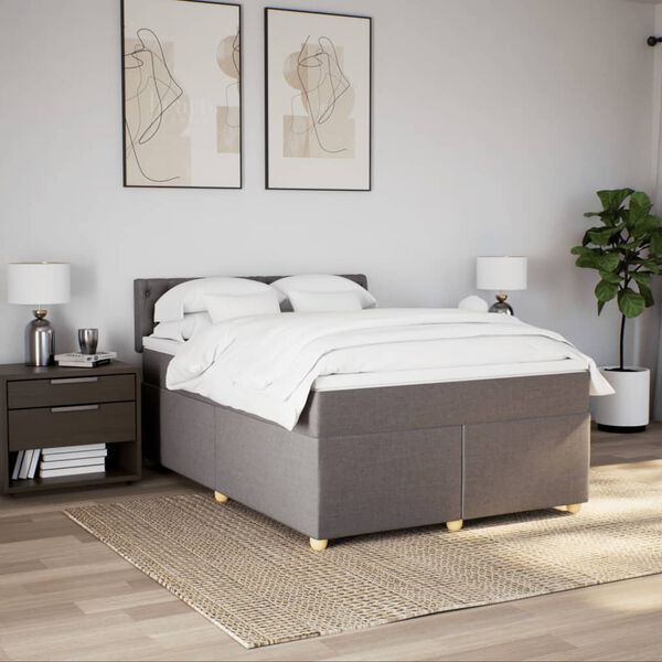 vidaXL Sommier &agrave; lattes de lit avec matelas Taupe 160x200 cm Tissu