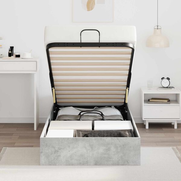 vidaXL Cadre de lit ottoman Gris B&eacute;ton 90 x 200 cm Bois d&rsquo;ing&eacute;nierie