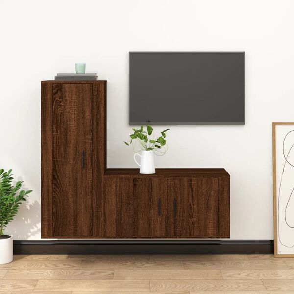 vidaXL Ensemble de meubles TV 2 pcs Ch&ecirc;ne marron Bois d'ing&eacute;nierie