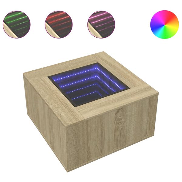 vidaXL Table basse avec LED ch&ecirc;ne sonoma 60x60x40 cm bois d'ing&eacute;nierie