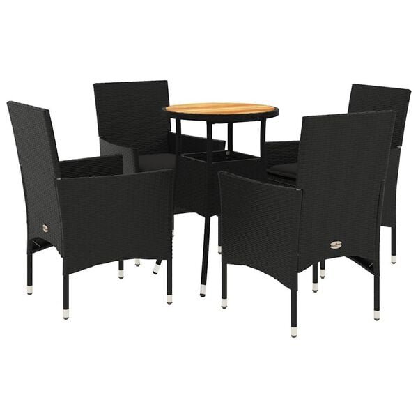 vidaXL Ensemble &agrave; manger de jardin et coussins 5 pcs noir rotin acacia