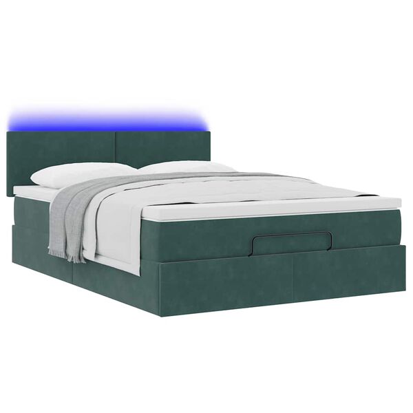 vidaXL Cadre de lit ottoman avec matelas vert fonc&eacute; 140x200 cm velours