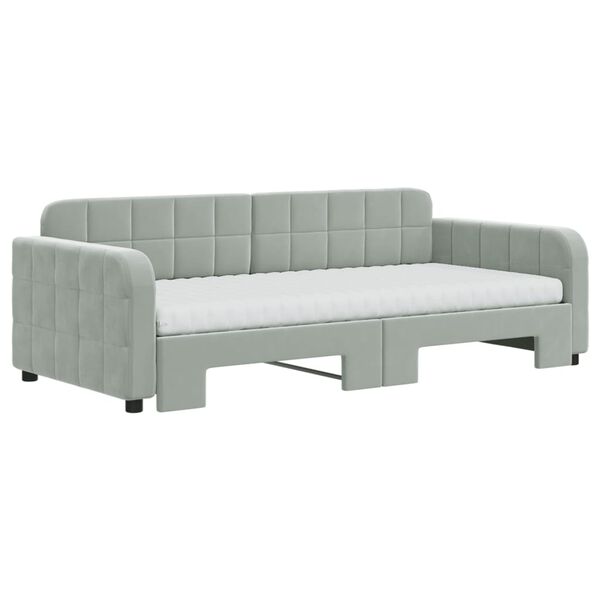 vidaXL Lit de jour avec gigogne et matelas gris clair 90x190cm velours