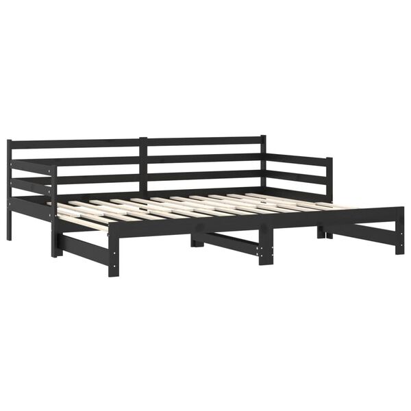 vidaXL Lit coulissant 2x(90x200) cm Noir Bois de pin massif
