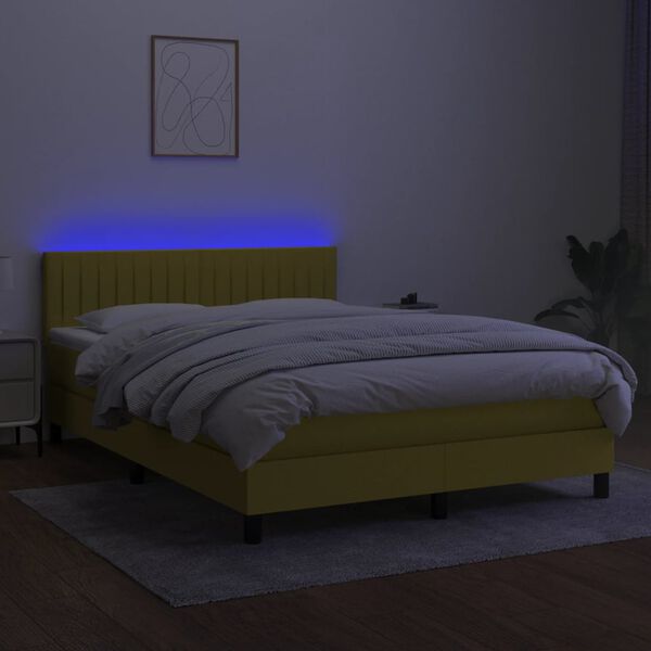 vidaXL Sommier &agrave; lattes de lit avec matelas LED Bleu 140x200 cm Tissu