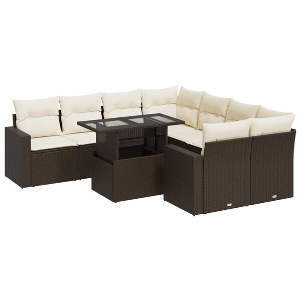 vidaXL Salon de jardin avec coussins 9 pcs marron r&eacute;sine tress&eacute;e