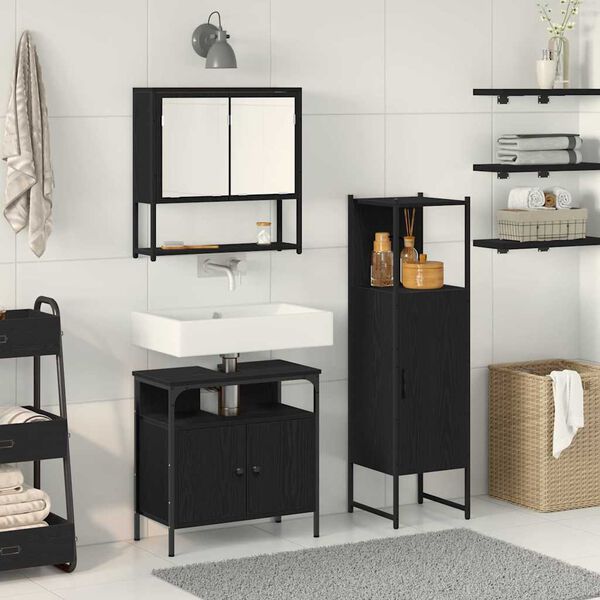 vidaXL Ensemble de mobilier de salle de bain avec &eacute;tag&egrave;re 3 pcs Noir