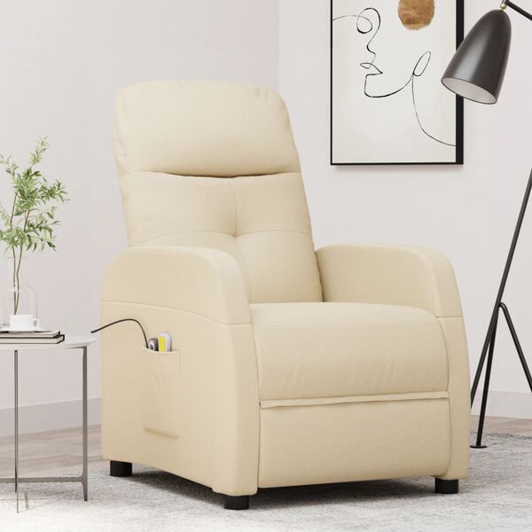vidaXL Fauteuil de massage Cr&egrave;me Tissu