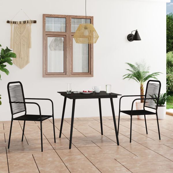 vidaXL Ensemble à manger de jardin 3 pcs Corde en coton et acier Noir