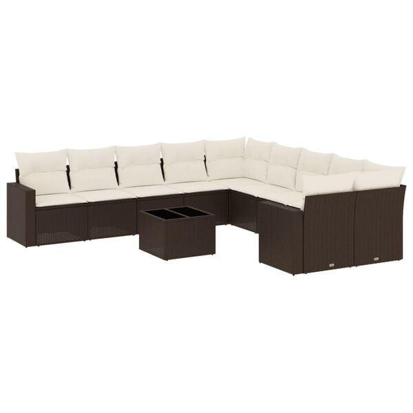 vidaXL Salon de jardin et coussins 11 pcs marron r&eacute;sine tress&eacute;e
