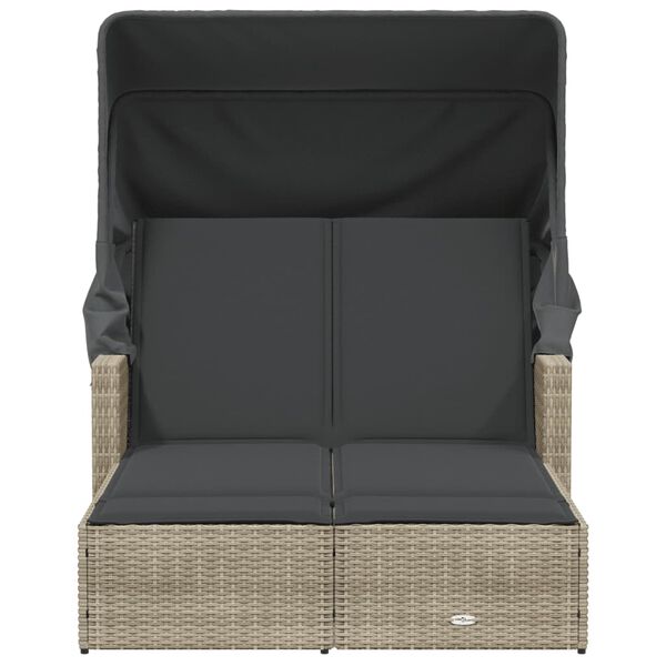 vidaXL Chaise longue double avec auvent et coussins gris clair rotin