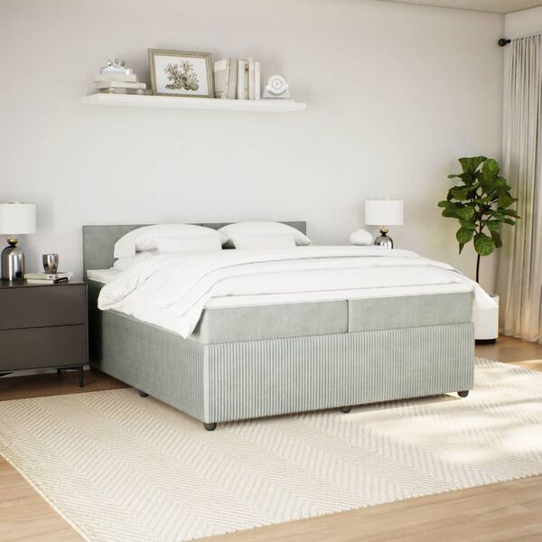 vidaXL Sommier &agrave; lattes de lit et matelas Gris clair 200x200cm Velours