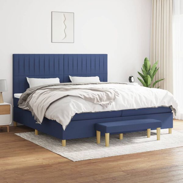 vidaXL Sommier &agrave; lattes de lit avec matelas Bleu 200x200 cm Tissu
