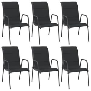 vidaXL Chaises de jardin lot de 6 Acier et textil&egrave;ne Noir