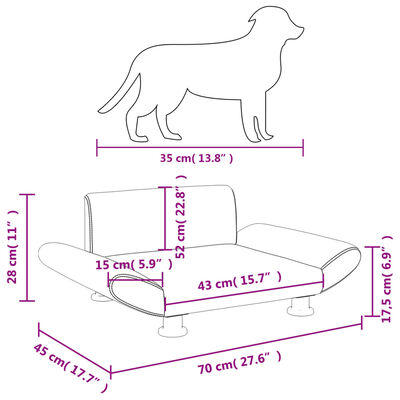 vidaXL Lit pour chien gris foncé 70x45x28 cm tissu