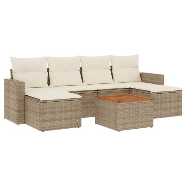 vidaXL Salon de jardin avec coussins 7 pcs beige r&eacute;sine tress&eacute;e