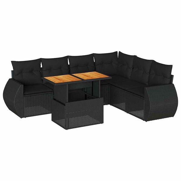 vidaXL Salon de jardin 7 pcs avec coussins noir r&eacute;sine tress&eacute;e