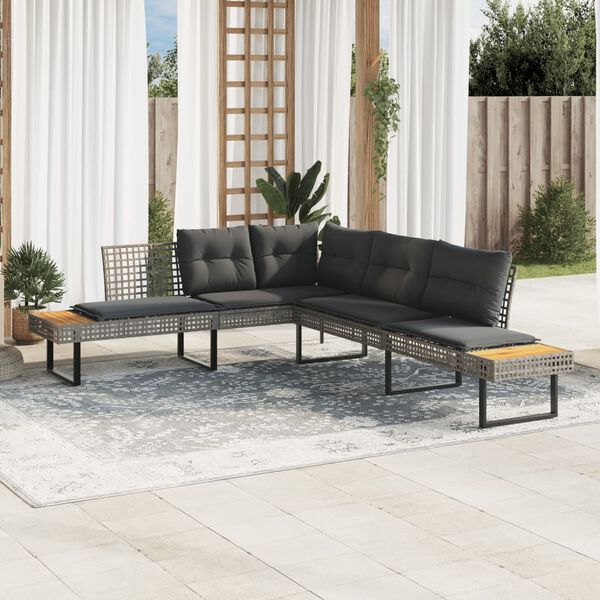 vidaXL Canapé de jardin avec coussins en forme de L gris rotin acacia