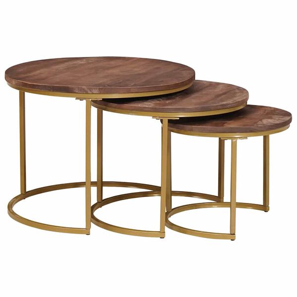 vidaXL Tables basses gigognes 3 pcs Bois de mangue massif et acier
