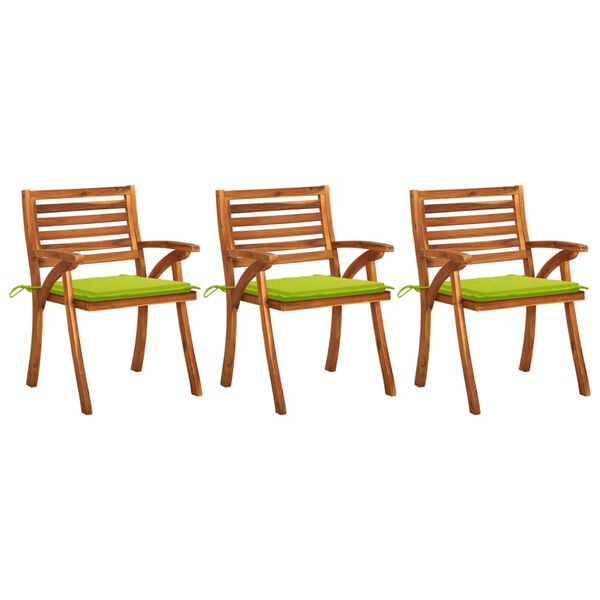 vidaXL Chaises &agrave; manger de jardin avec coussins lot de 3 Acacia massif